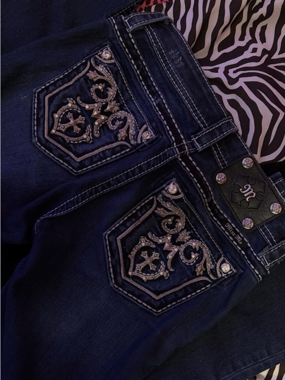 Miss Me Dark Blue Embellished Flare Jeans